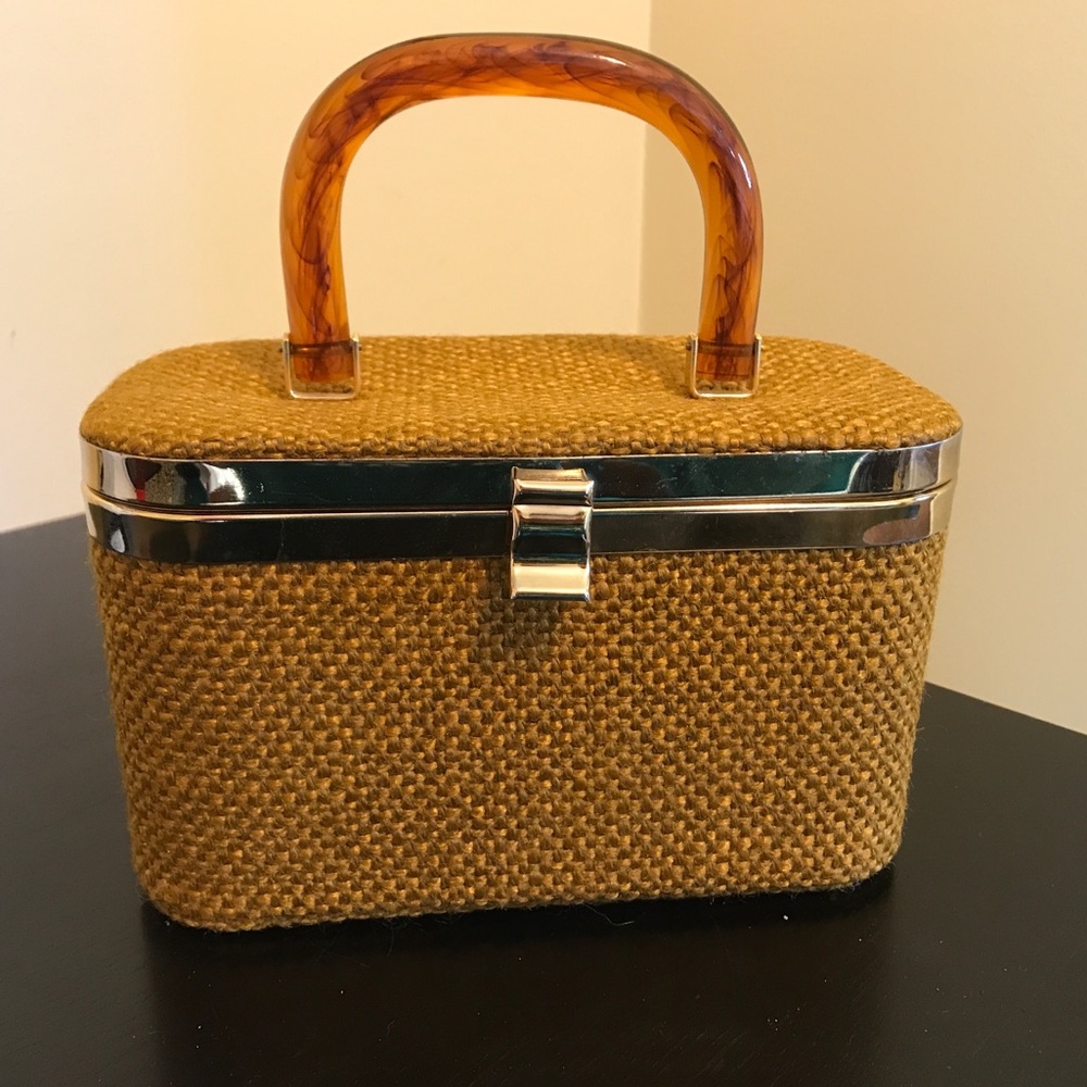 Vintage Tweed Mini Train Case Purse Clutch